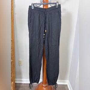 Cotton black pants on smoked stretchy waist Terranova